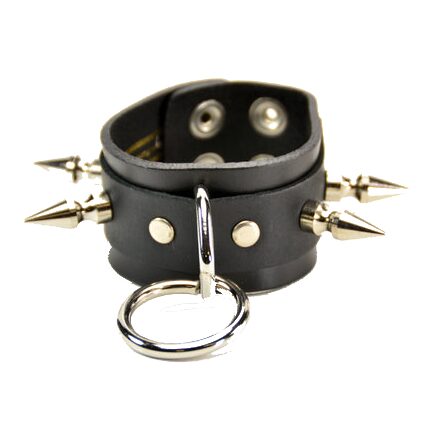 Spike and Ring Leather Wristband