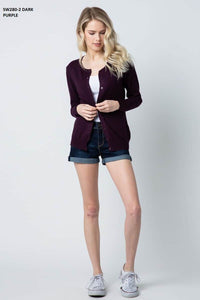 Thumbnail for Women's Dark Purple Knit Cardigan Sweater