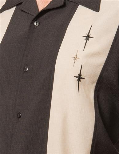 Three Star Panel Black Bowling Shirt by Steady Clothing