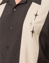 Thumbnail for Three Star Panel Black Bowling Shirt by Steady Clothing