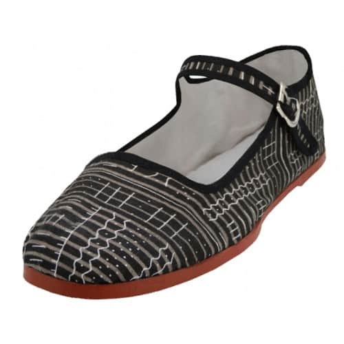 Black Stripe Cotton Mary Jane Shoes