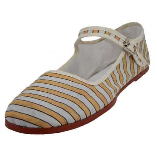 Yellow Stripe Cotton Mary Jane Shoes