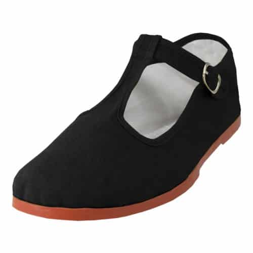 Black Cotton T-Strap Mary Jane Shoes