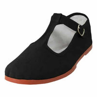 Thumbnail for Black Cotton T-Strap Mary Jane Shoes