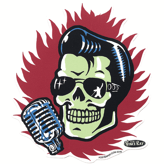 Vince Ray Elvis Skull Sticker