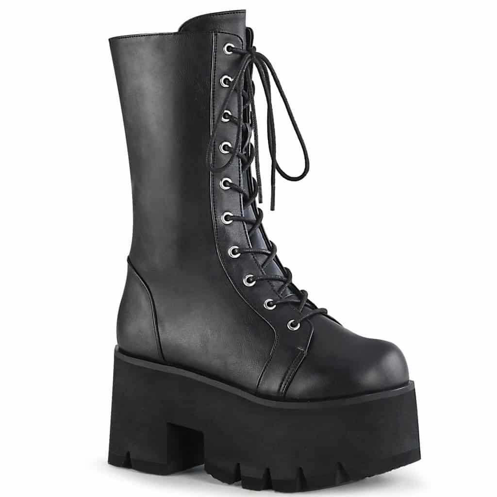 Demonia Plain Platform Leather Boot Ashes-105