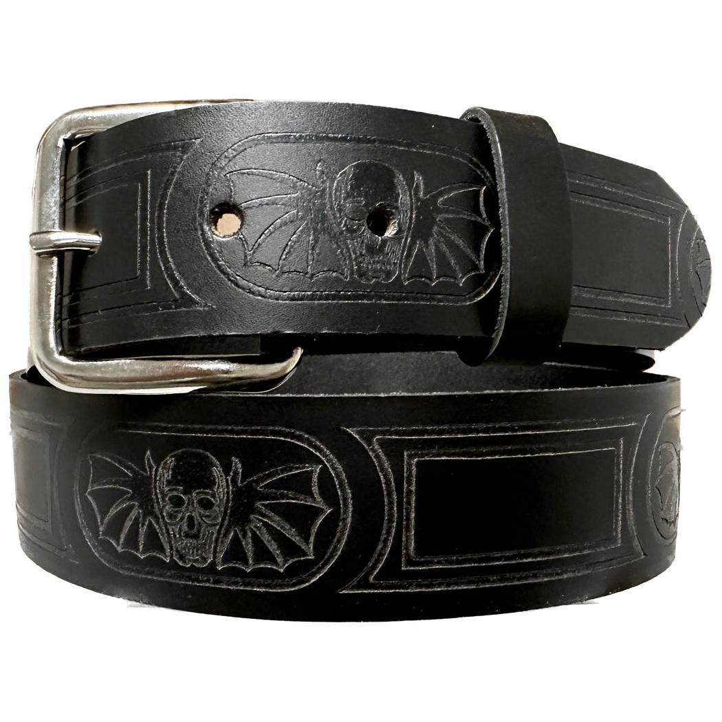 Bat Skull antique Leather Belt Black