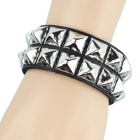 2 Row Pyramid Studded Adjustable Wristband