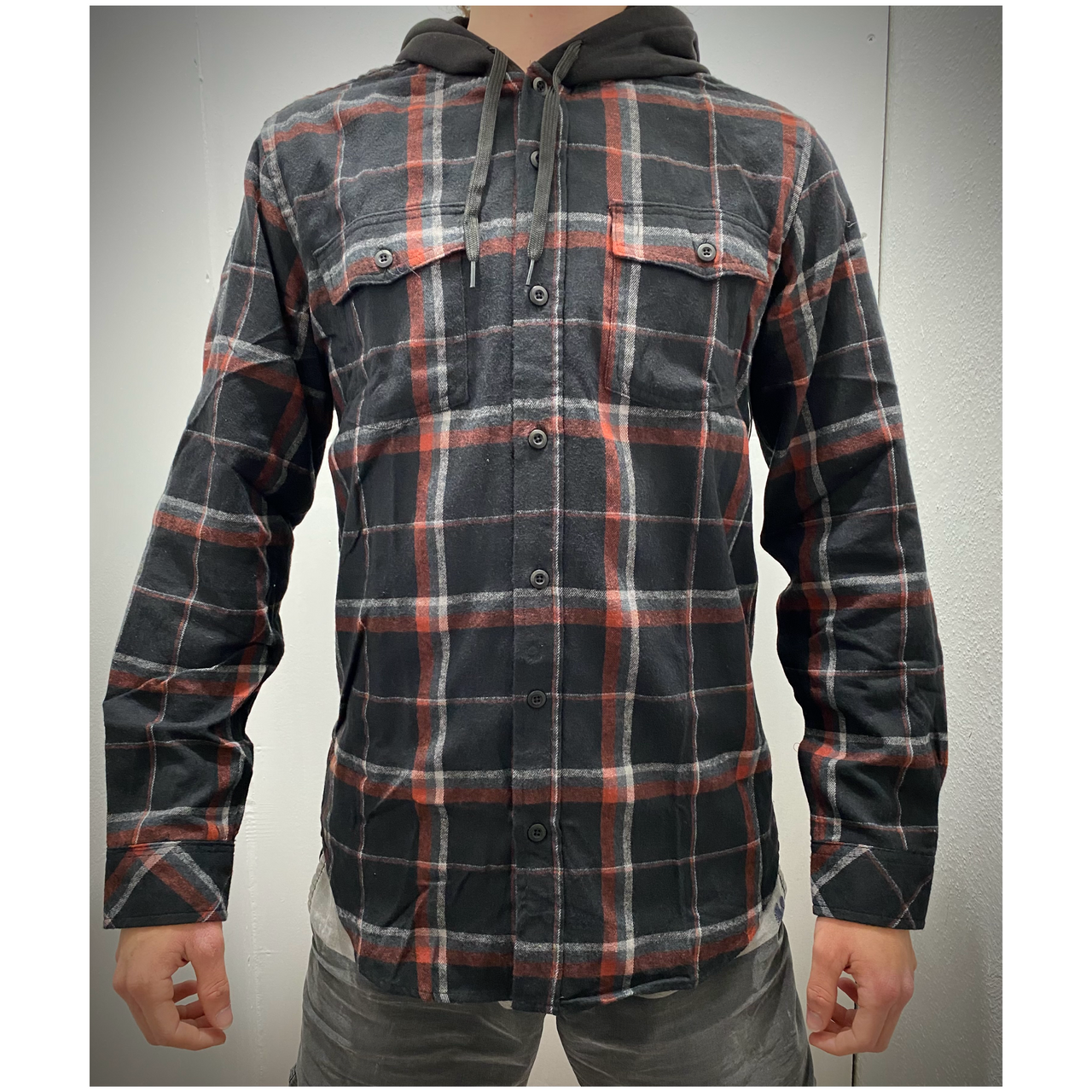 Black Burgundy Gray Hooded Flannel