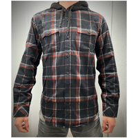 Thumbnail for Black Burgundy Gray Hooded Flannel