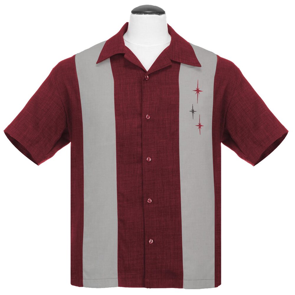 Three Star Panel Burgundy Bowling Shirt