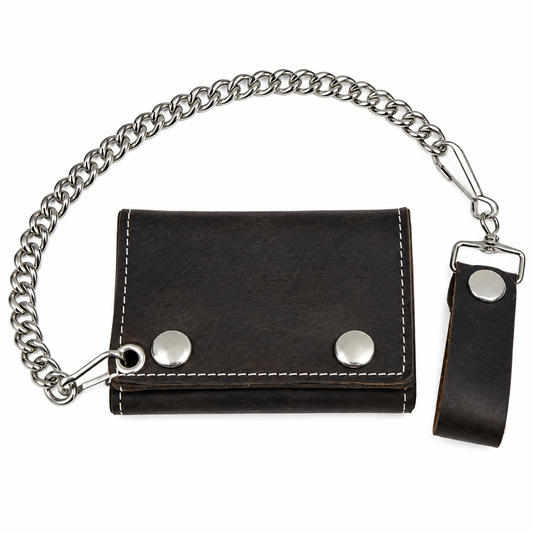 Oil Tanned Tri-Fold Wallet w/ Chain