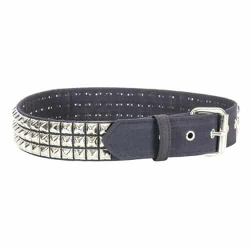 3 Row Vegan Pyramid Studded Black Canvas Belt