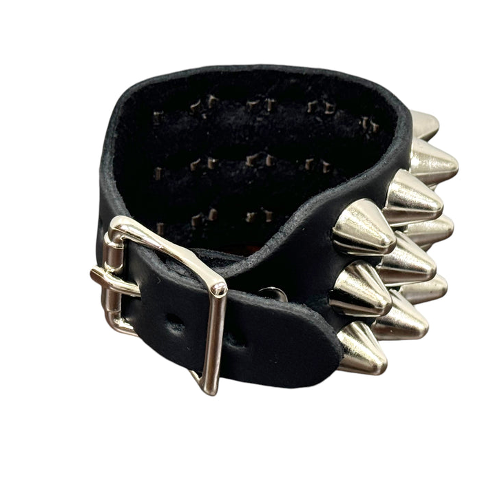 3 Row Conehead Studded Leather Wristband