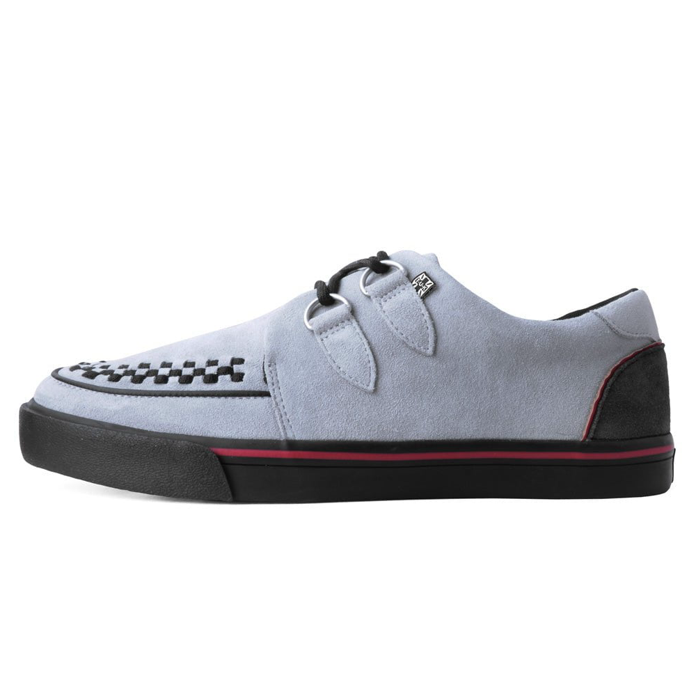 TUK Grey Suede and Red Trim Interlace Creeper Sneaker