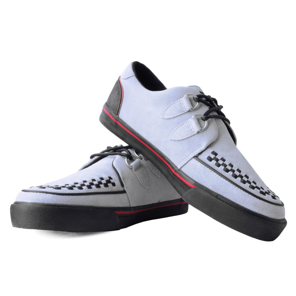 TUK Grey Suede and Red Trim Interlace Creeper Sneaker