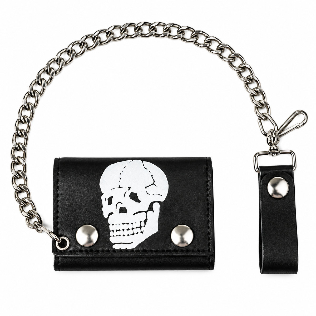 Bonehead Skull Tri-Fold Biker Wallet w/ Chain