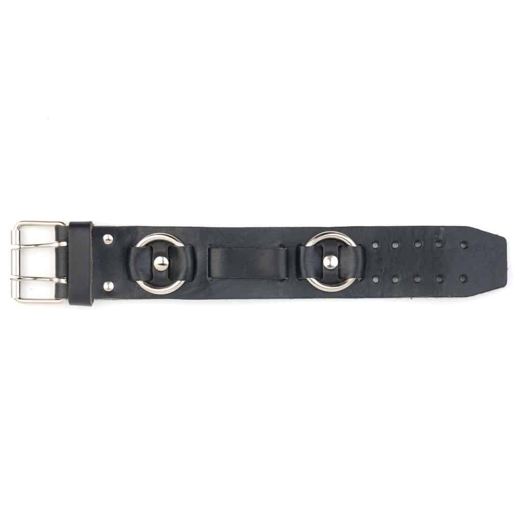 Black Leather Watchband w/ Rings