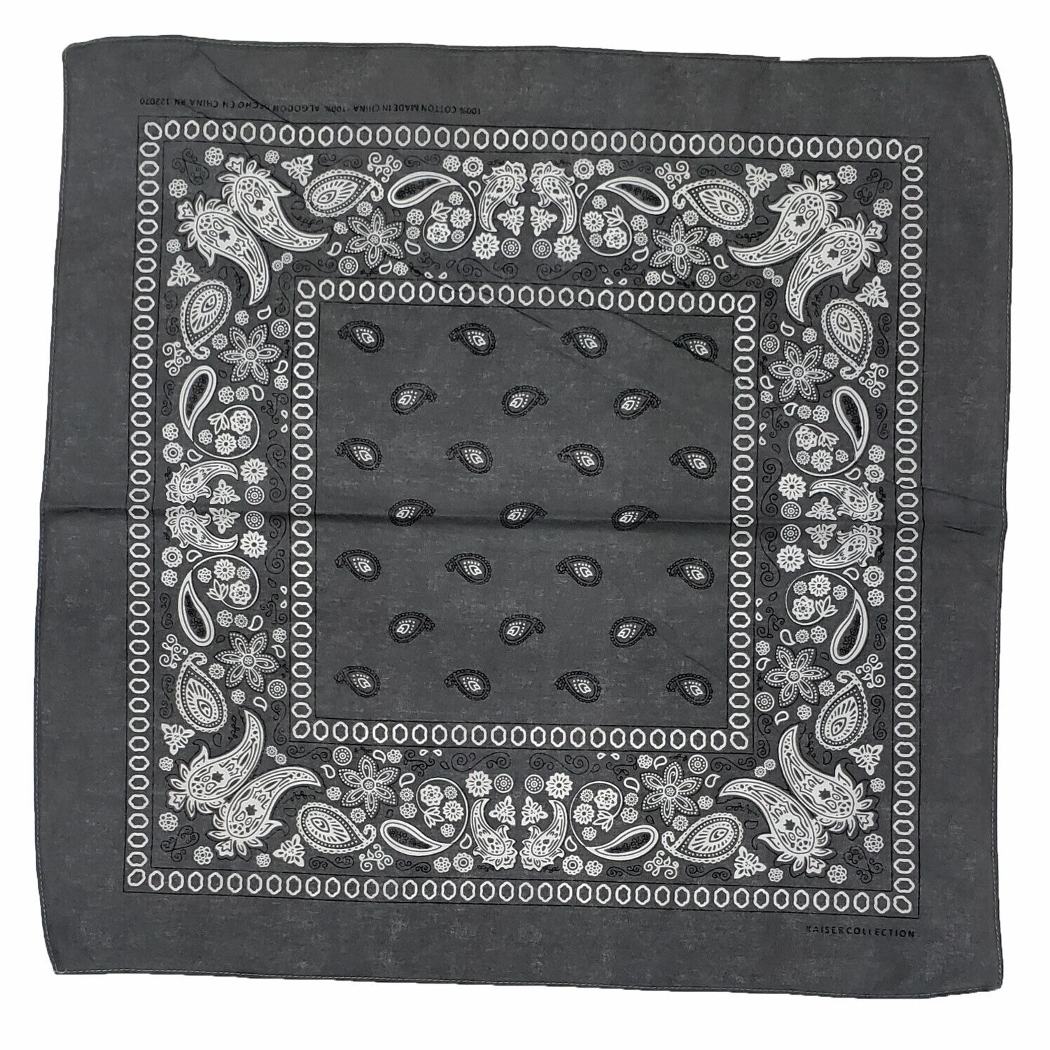 Dark Gray Paisley Cotton Bandana