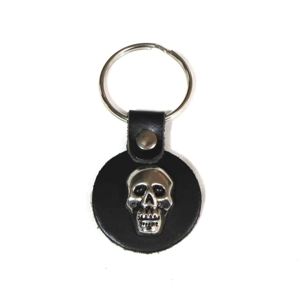 Round Leather Key Fob with Skull