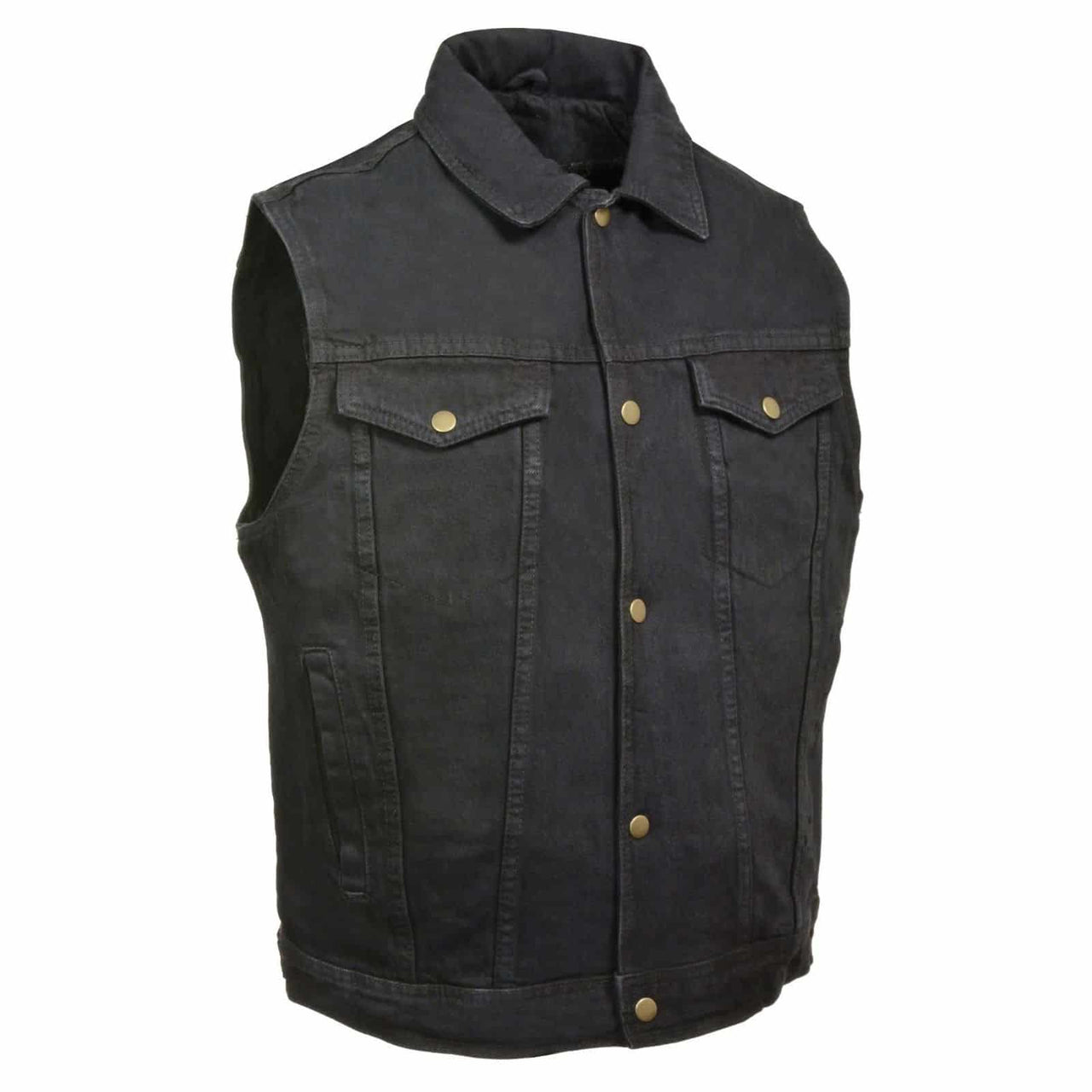 Black Denim Biker Vest with Collar