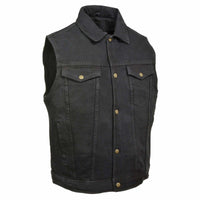 Thumbnail for Black Denim Biker Vest with Collar