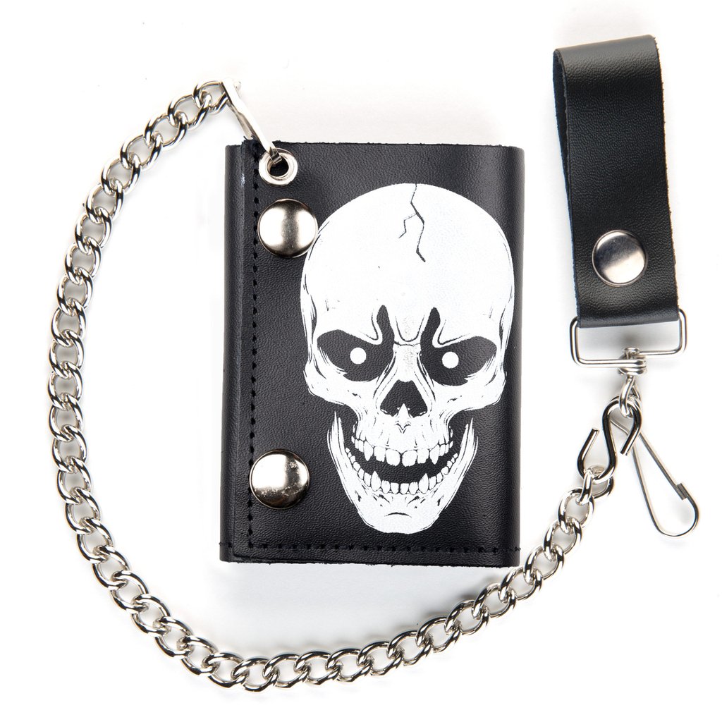 White Skull Tri-Fold Biker Wallet