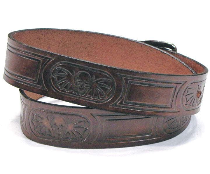 Bat Skull Brown Antique Leather Belt