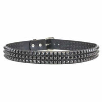 Thumbnail for 3 Row Black Pyramid Studded Belt