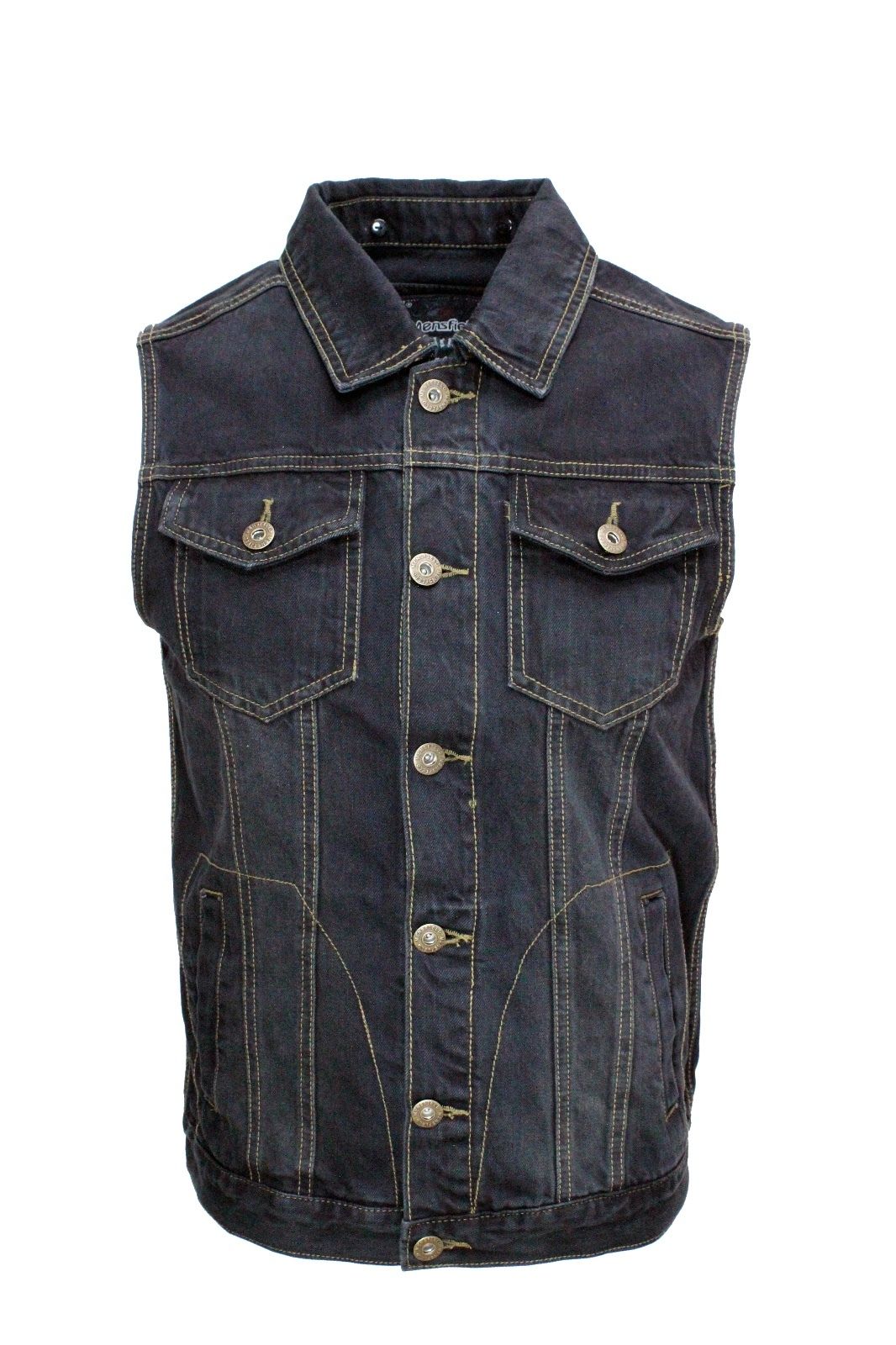 Black Washed Denim Battle Vest w/ Detachable Hoodie