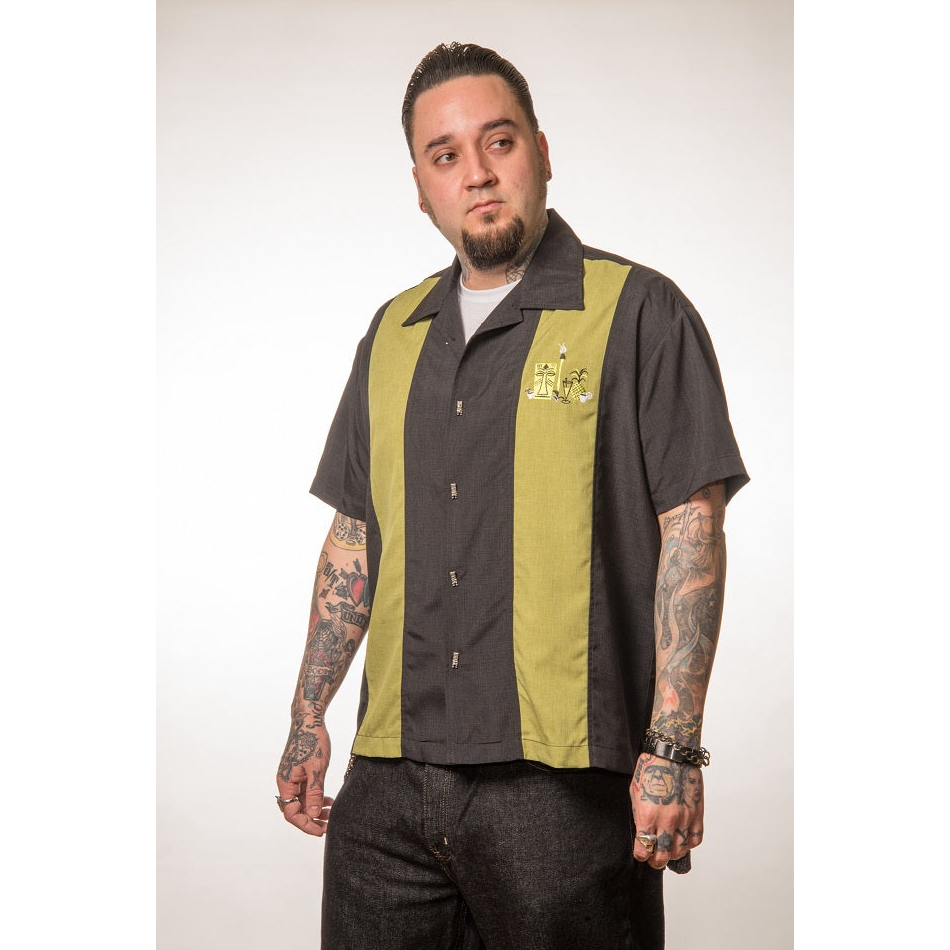 Green and Black Tiki Bowling Shirt by Steady Clothing