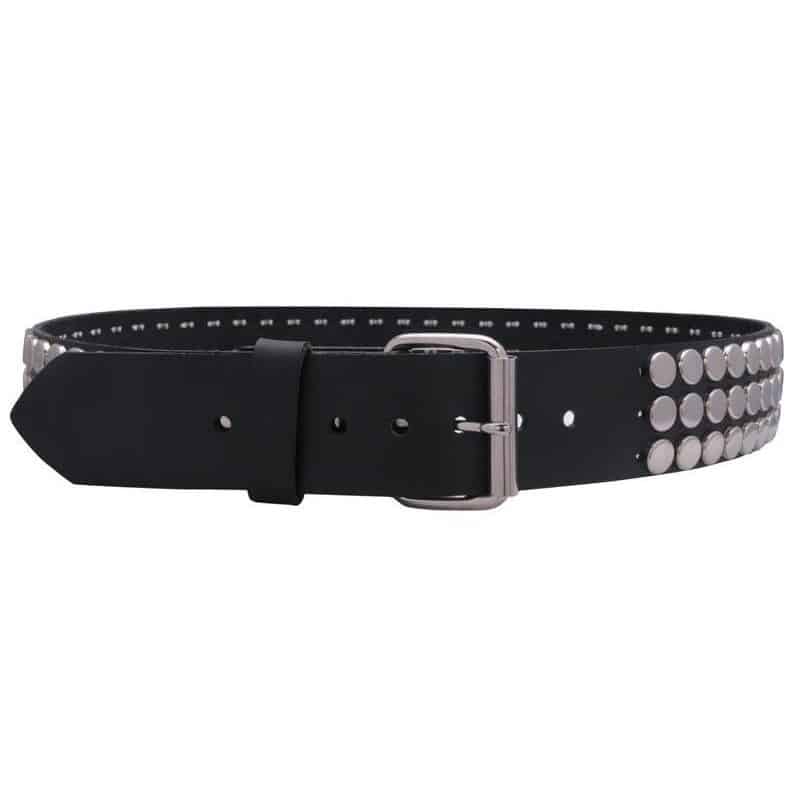 Black Leather Belt - 3 Row Nickel Pyramid Studs & Chains