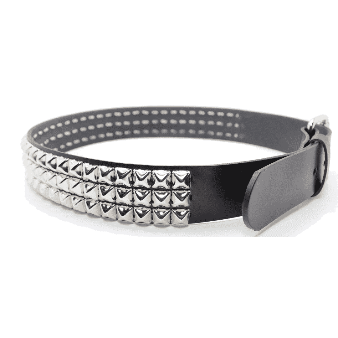 3 Row Pyramid Studded Black Leather Belt