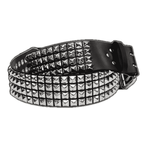 Row Pyramid Studded Black Leather Belt