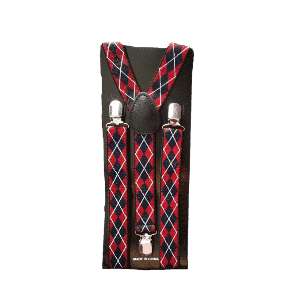 Red and Navy Blue Argyle Skinny Suspenders