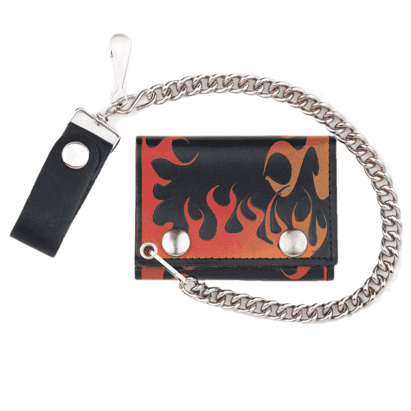 Red Flame Tri-Fold Biker Wallet