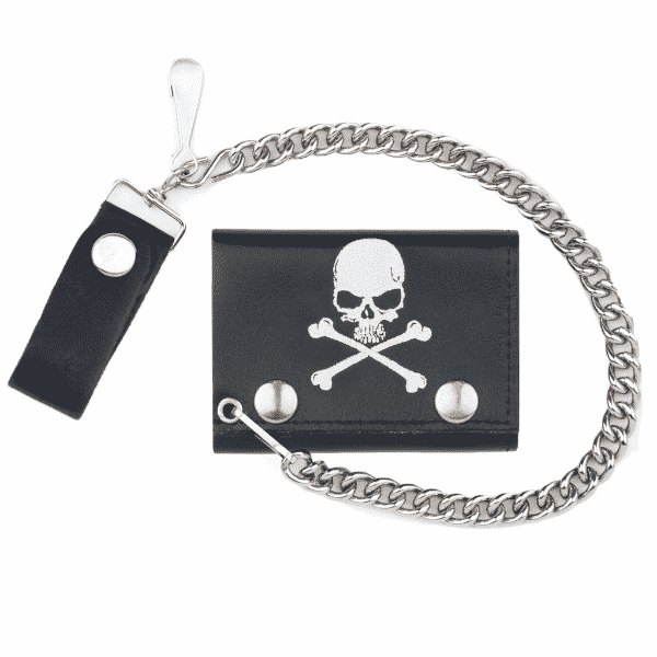 Skull Crossbones Biker Wallet w/ Chain