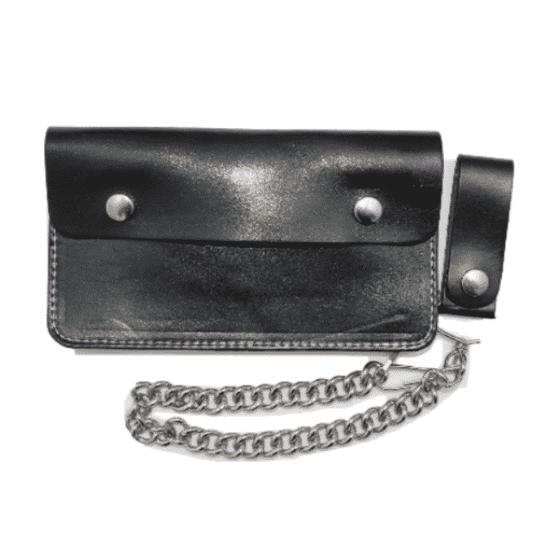 Large Bi-Fold Biker Black Oily Leather