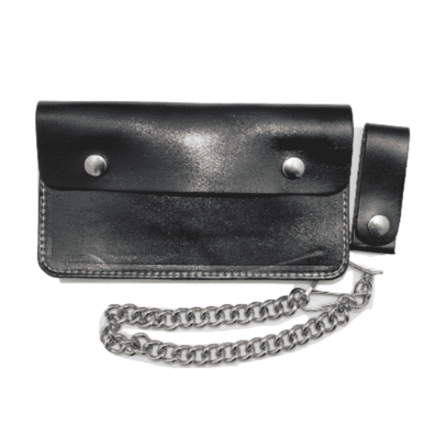 Large Bi-Fold Biker Black Oily Leather