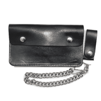Thumbnail for Large Bi-Fold Biker Black Oily Leather