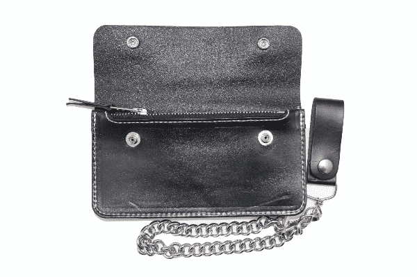 Large Bi-Fold Biker Black Oily Leather w/ Chain