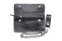 Thumbnail for Large Bi-Fold Biker Black Oily Leather w/ Chain