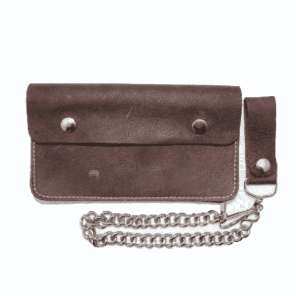 Large Bi-Fold Biker Distressed Brown Leather