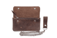 Thumbnail for Large Bi-Fold Biker Distressed Brown Leather w/ Chain