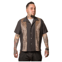 Thumbnail for Leopard Black Bowling Shirt by Steady Clothing