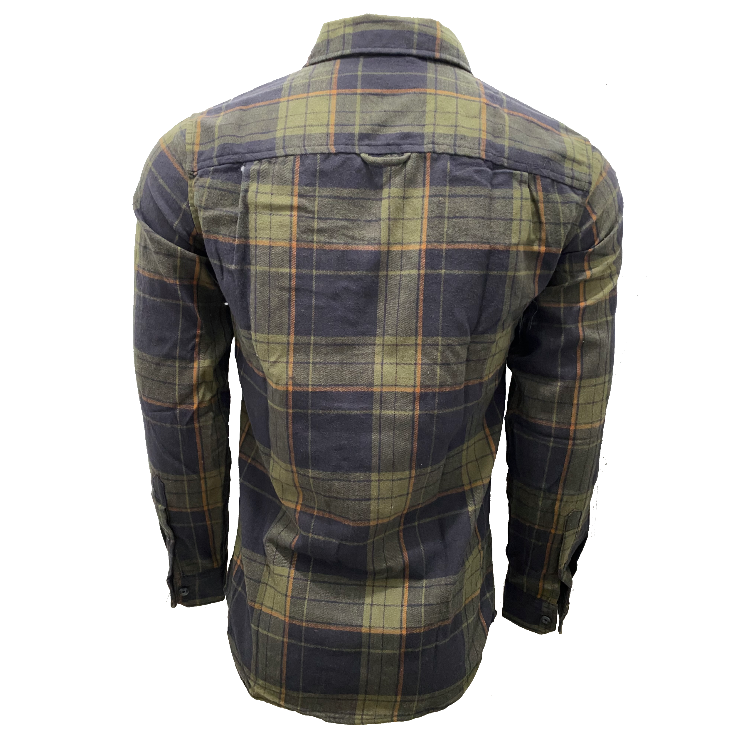 Olive and Dark Navy/Orange Plaid Flannel
