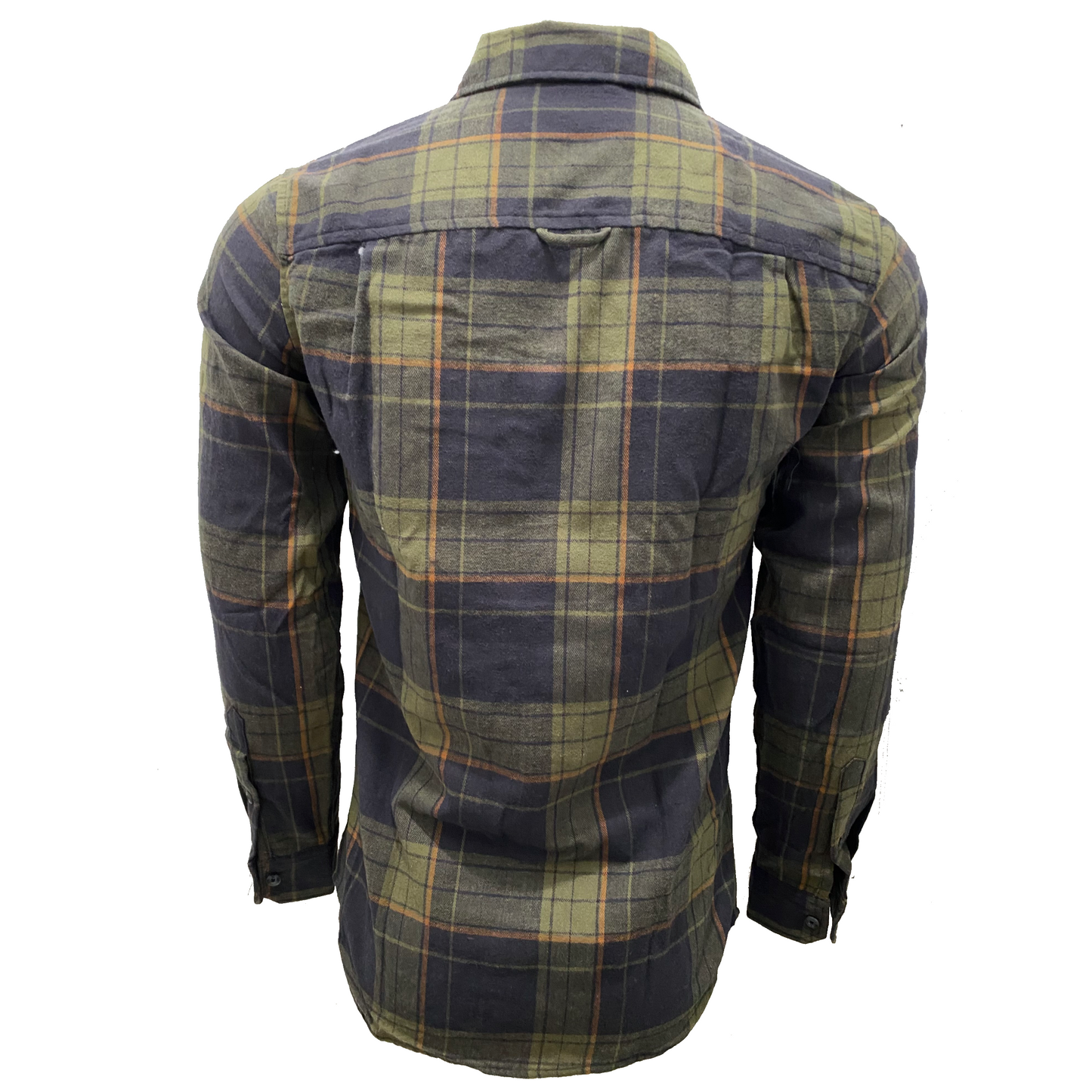 Olive and Dark Navy/Orange Plaid Flannel