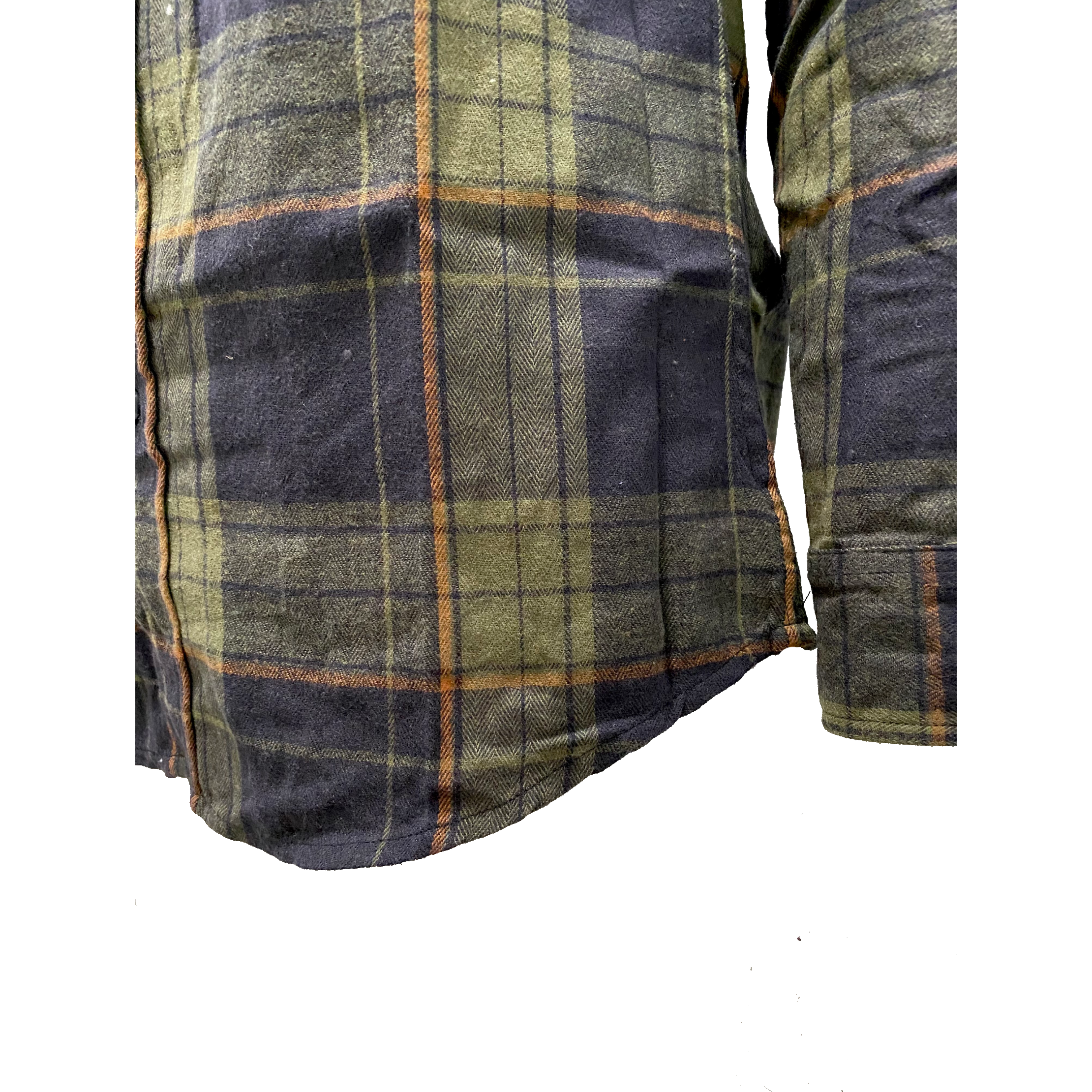 Olive and Dark Navy/Orange Plaid Flannel