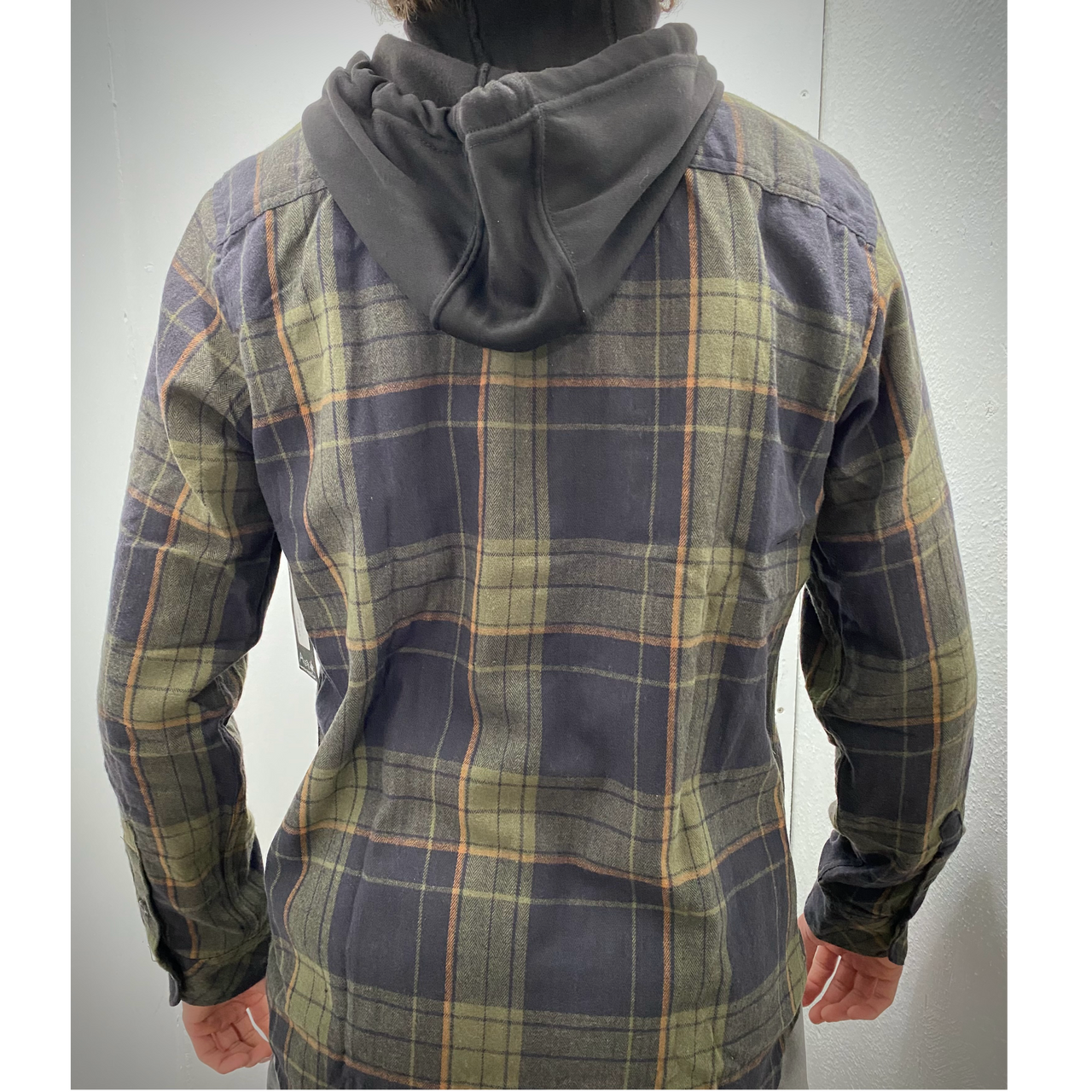 Olive and Dark Navy/Orange Hooded Flannel