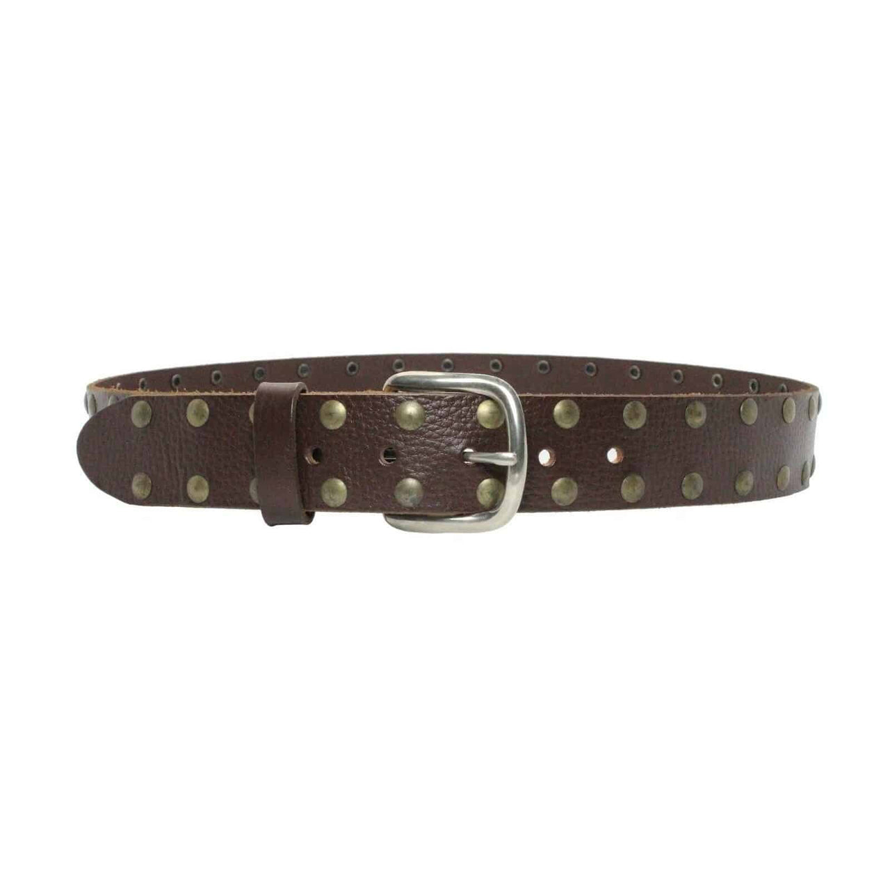2 Row Flat Studded Brown Leather Belt